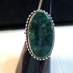 NEW Emerald Green Jasper natural gemstone Ring Size 7.   .925 overlay